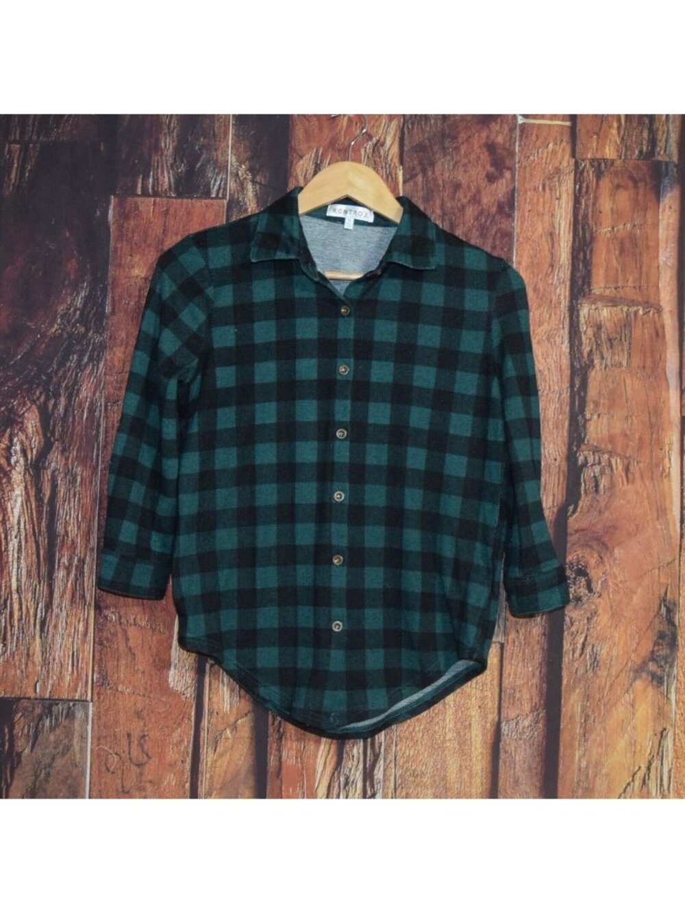 Kontrol Women's Sz S Super Stretchy Flannel Shirt - 3/4 sleeve